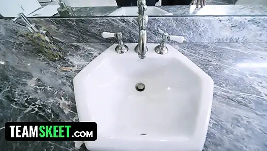 Tiny redhead Madi Collins masturbates with toothbrush