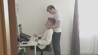 Twink distracted his stepbrother from work and fucked his tight asshole