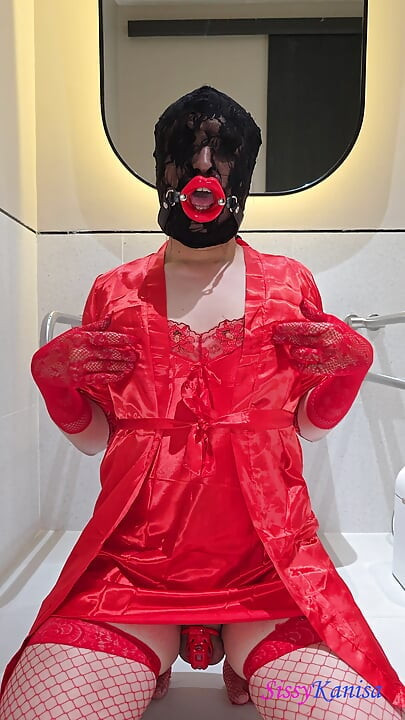 Sissy Kanisa in Red Part 2 Eat Cum in Public Toilet