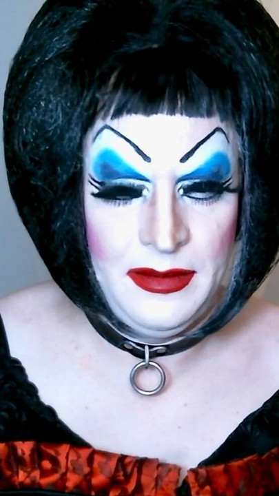Sissy Slut in Heavy Makeup Sucks and Deep Throats Dildo on Cam | Clip 1