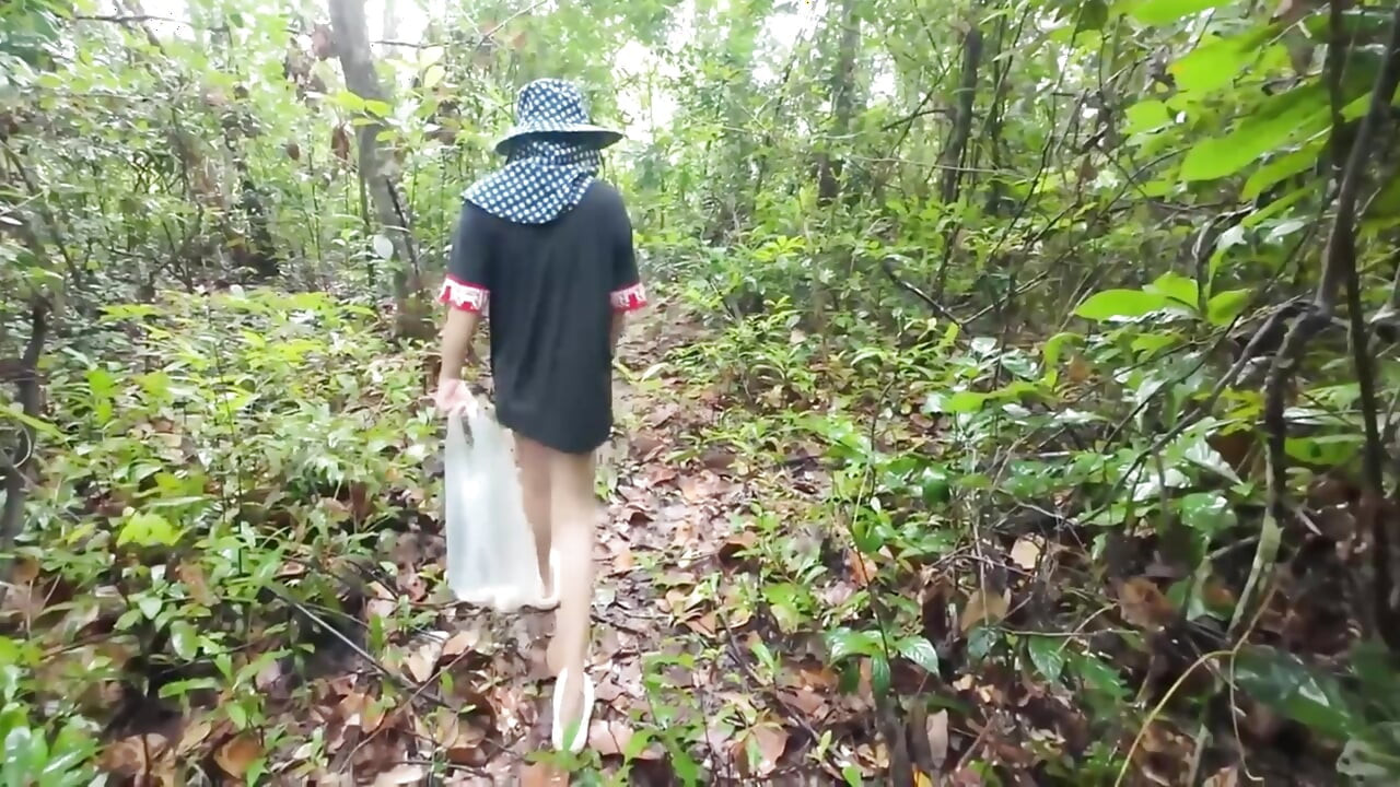 Thai Girl Walking Showing Along the Side of the Field Road in the Countryside Thai Outdoor Public