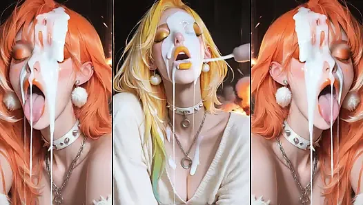 Kapitel 2: Anime-charaktere bekommen ihr gesicht gründlich mit sperma bedeckt.