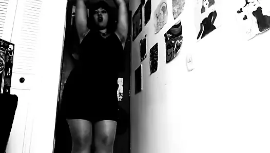 Silent Cinema and Black and White Vintage Girl Seducing You with Stockings, Dress and Heels