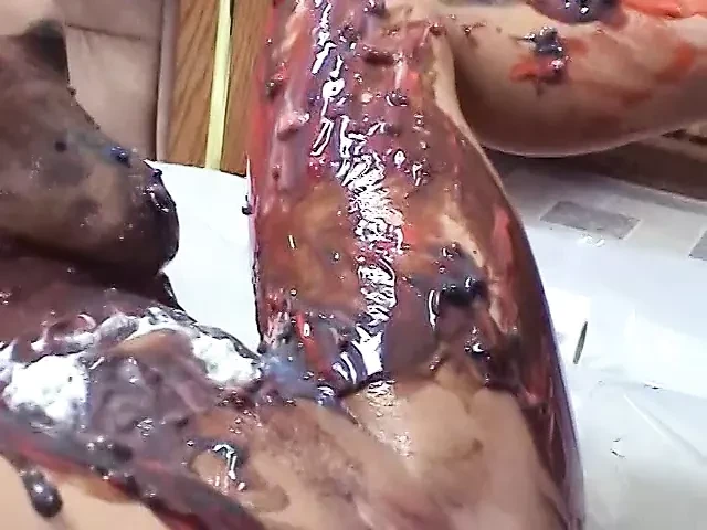 Sexy blonde gets fucked and smeared with edible paint by neighbor