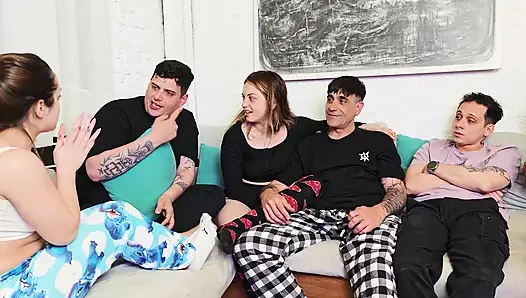 3 vs 3! Truth or dare? Game night with friends turns into amateur orgy!