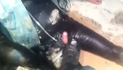 pissed Leather gay gets muddy
