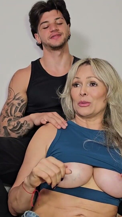 Busty blonde MILF fucked on the living room couch by her best friend's son | Clip 1