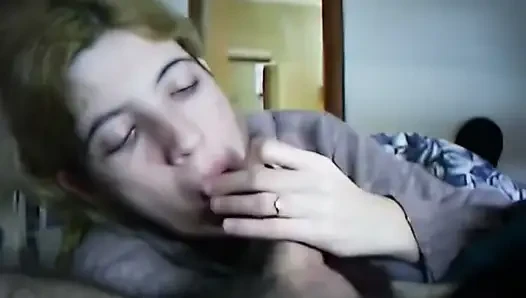 young blonde with sucks cock with love and gets a cumshot in the end