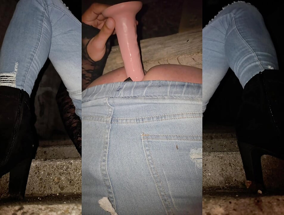 Sissy whore on the road with the dildo