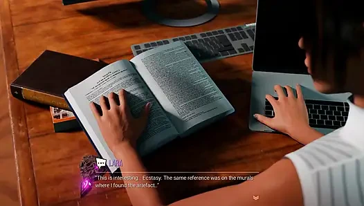 Croft Adventures Oyunu Hentai Parodi Bölüm 4 Lara, kütüphanecinin mini eteğinin altında külot giymediğini keşfeder!