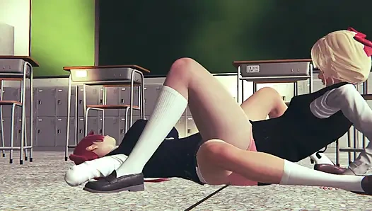 Lezbiyen kız öğrenciler sınıfta tek başına büyük memeli ve büyük göt