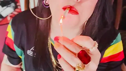 A British Tart Tina Snua Chain Smokes 2 Chinese Cigarettes With Match Light Up - Drifting Smoking OMI OME Snap Inhales