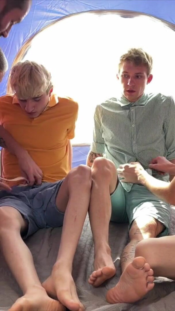 Thrilling moment from "Gay group - guys caught sex in a tent and couldn't resist joining them - hot fucking twinks and daddy"