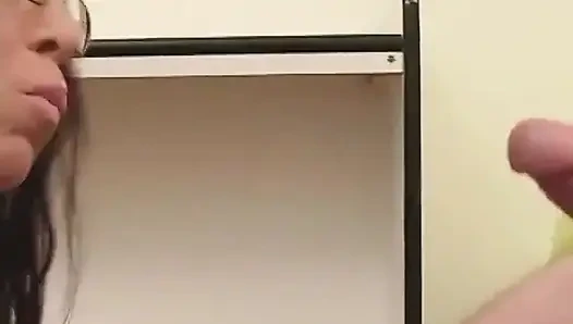 Beautiful brunette cheerleader loves to suck out a big cum load on her knees