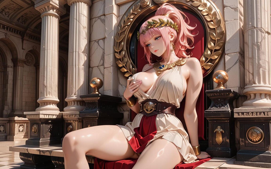 Blonde Queen! Private Morning Reading in the Roman Court, Silk Stockings Crossed, Forbidden Lip Touch!