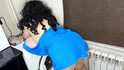 Busty Mature Stepmom with Big Tits and Huge Ass Wrapped in Towel After Shower Gives Stepson Blowjob and Takes Anal