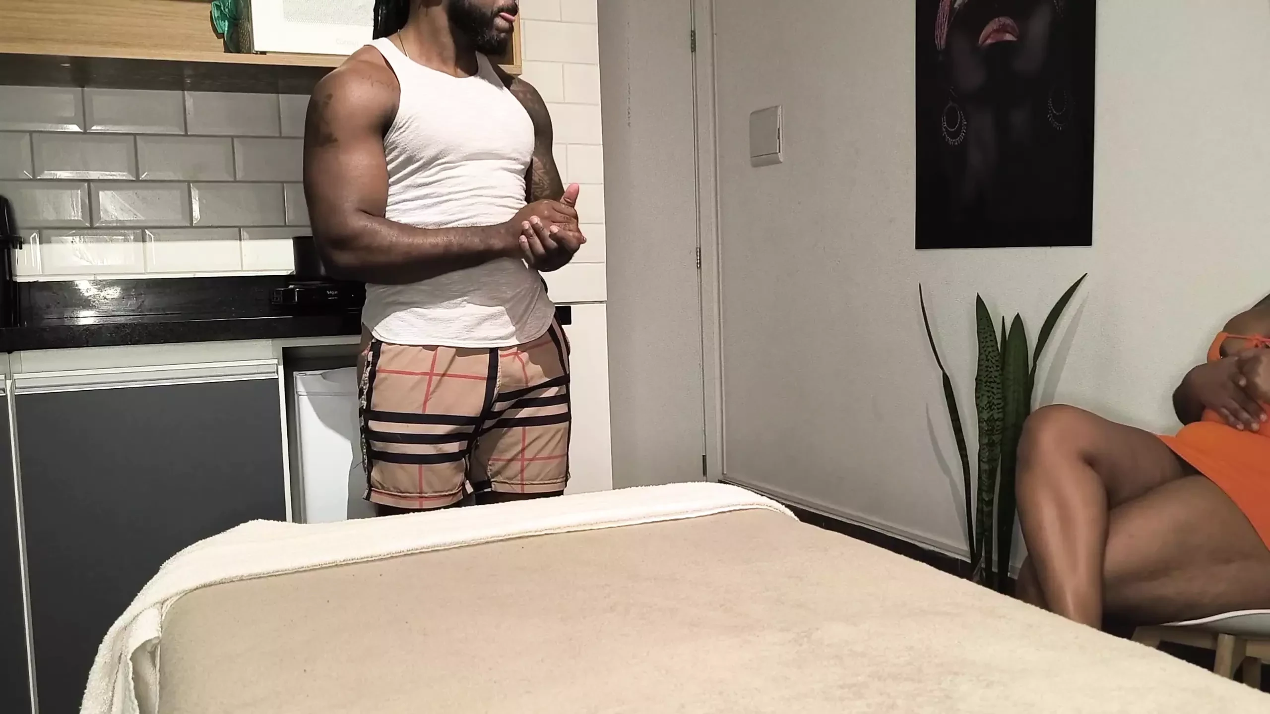 Gentle cuckold gave a massage with BBC to bbw wife Ebony tattooed slut