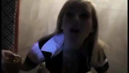 Blond slag pissing into a glass 1 and piss drink