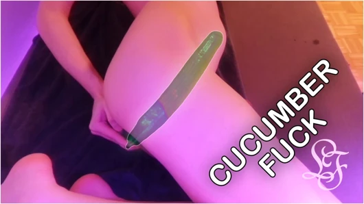 Riding cuCUMber for a huge Belly Bulge!