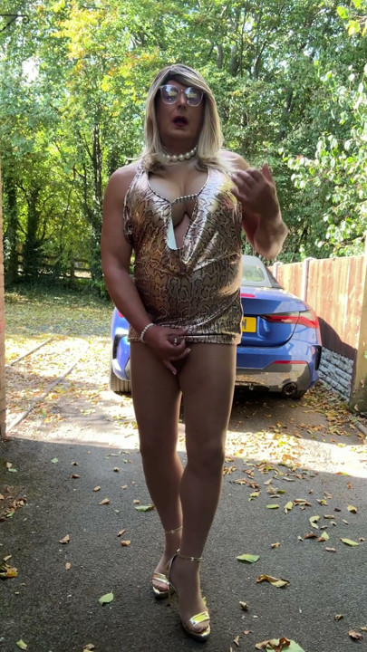 Sexy Crossdresser kellycd2022 in gold leopard print dress tan pantyhose and heels s | Clip 2