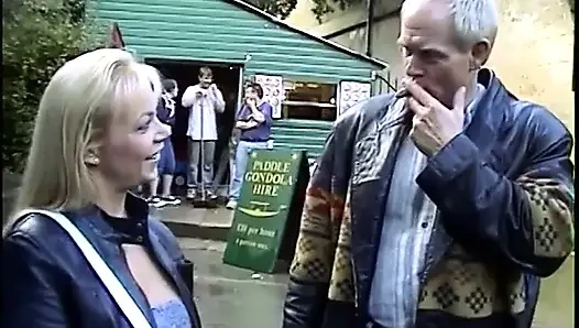 Horny blonde in stockings rides an older cock with her ass