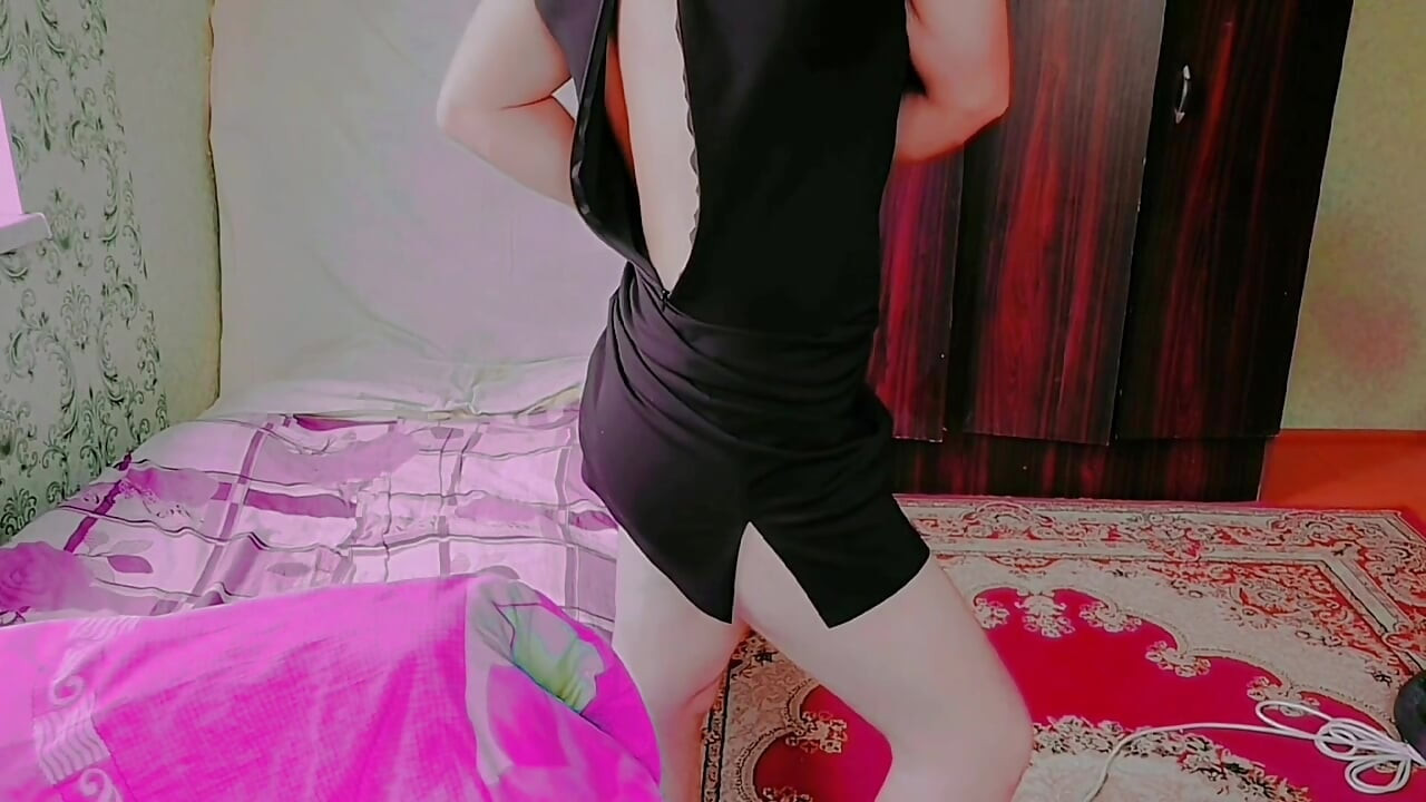 Soft feminine femboy turning around in fluffy robe