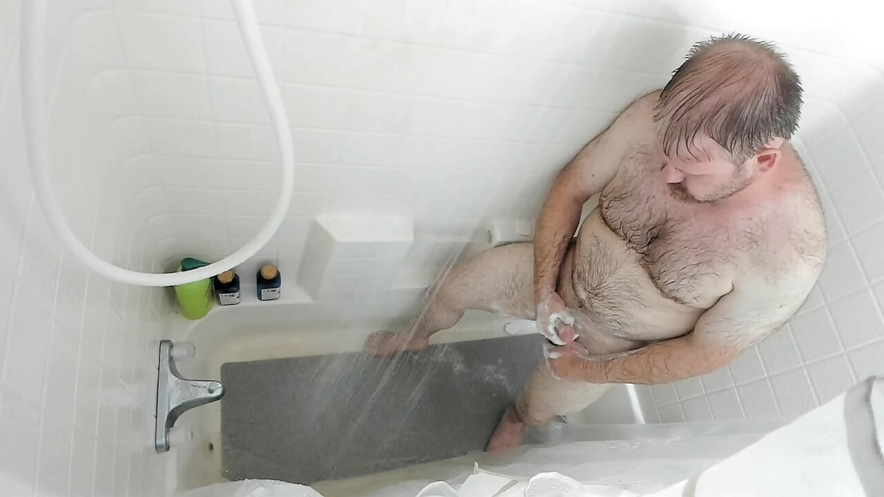 Solo Shower Shower And Masturbation For RedQueen's Hairy Bear Hubby