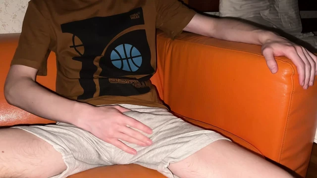 Twink pours his shorts with cum