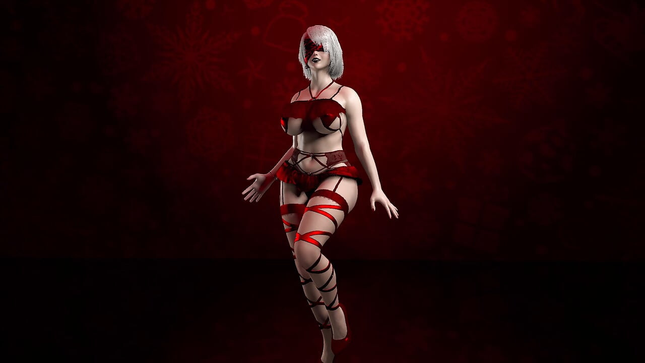 Cosplay 2B dances in lingerie for you on Christmas.