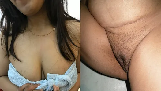 she has revealed her big boobs and her shaved pussy. While one dildo has been inserted into her vaginal hole