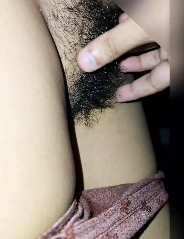 Husband playing with my dark hairy pussy