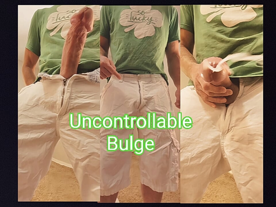 Uncontrollable Bulge Big Cock in pants causes Two Big Cumshots