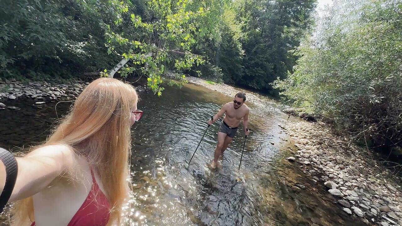 Wet Outdoor River Sex: POV Doggy, Cowgirl & Messy Belly Cumshot - Real Amateur Couple
