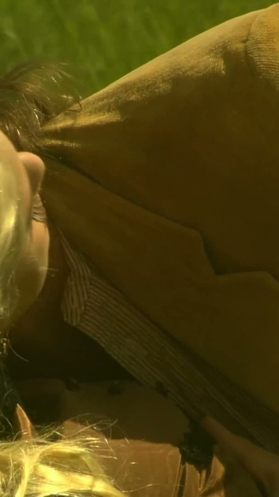 Western Meadow Sex - Curly Blonde in Stockings Fucked Doggy in the Grass