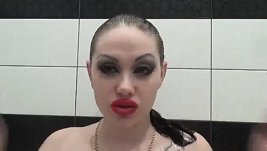 Hair washing and wet hair brushing with sexy makeup