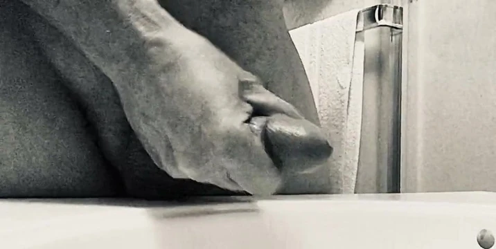 Shooting my cum in the bathroom sink