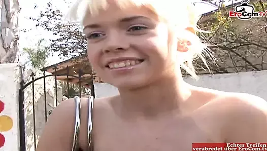 Blonde Teen with natural tits and pierced nipples picked up on the street
