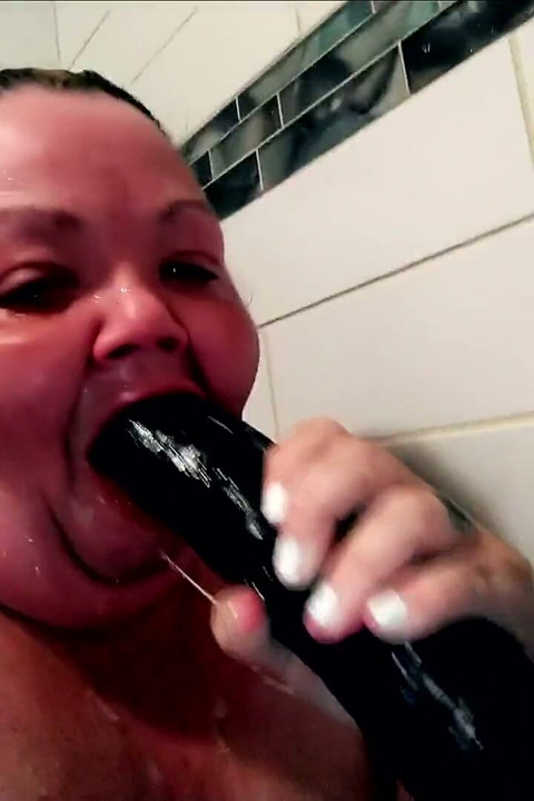 BBW MILF Throat Fucked BBC Dildo in the Shower
