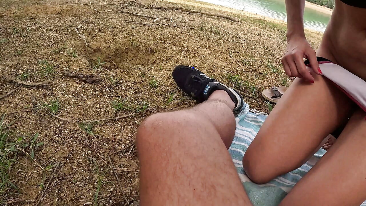 AlmaSol Vlogger at French Nudist Beach Sees a Guy Jerking Off and Sucks His Cock Until He Cums
