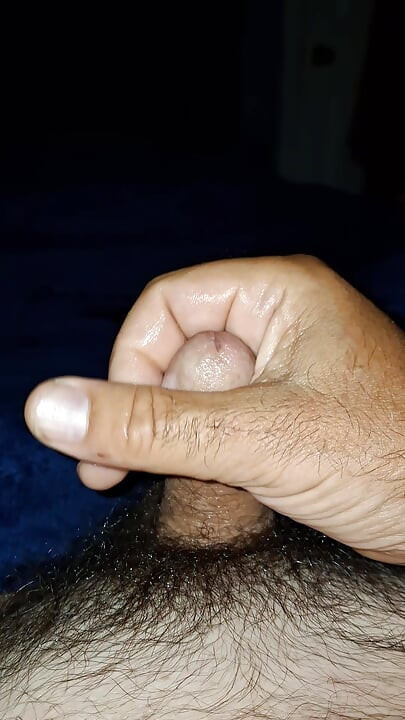 Stroking my fat little hairy dick while playing with her feet
