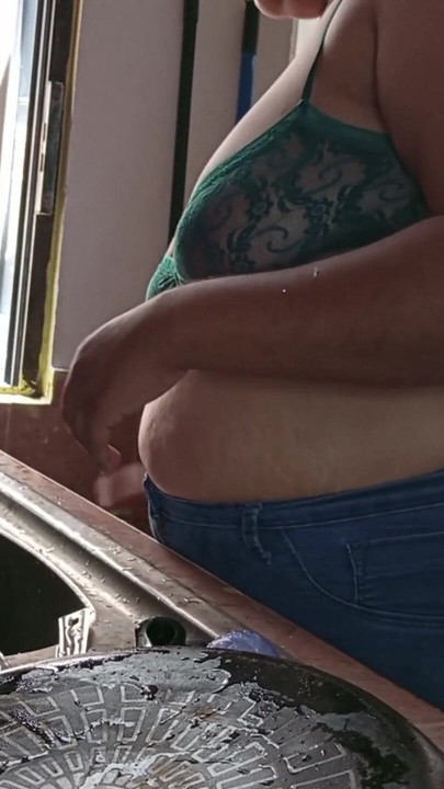 Mother-in-law cleans in the kitchen in bra | Clip 1