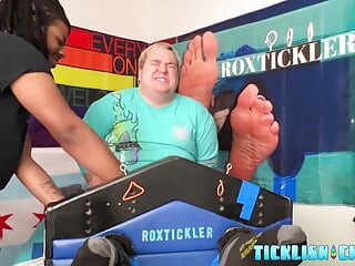 Black amateur tickle torments his restrained chubby dom Matt