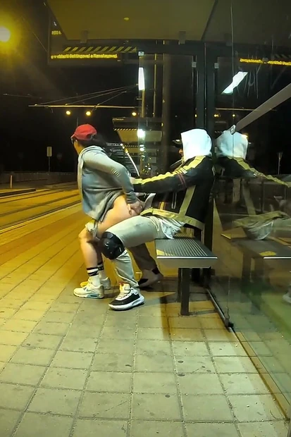 Really Risky Sex at a Bus Stop with a Young Stepsis That Ends with an Orgasm and a Cumshot