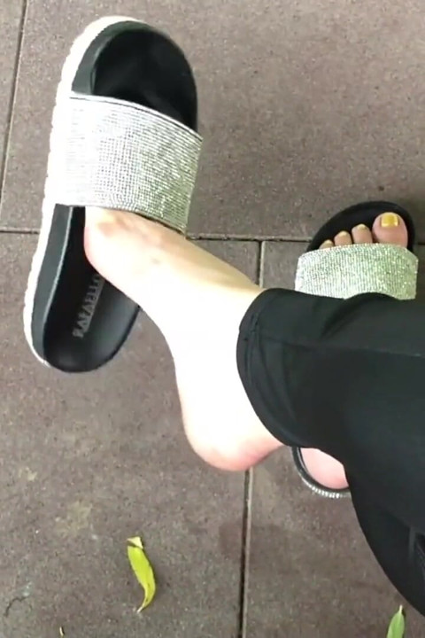 My new shiny slippers dangling everywere outdoor