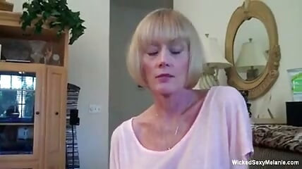 Blonde grandma is tugging and sucking cock in POV