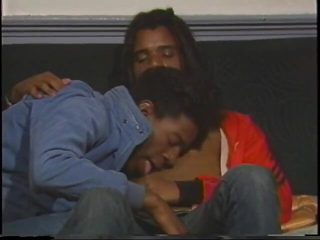 Black male clan takes a huge black cock up his ass on couch