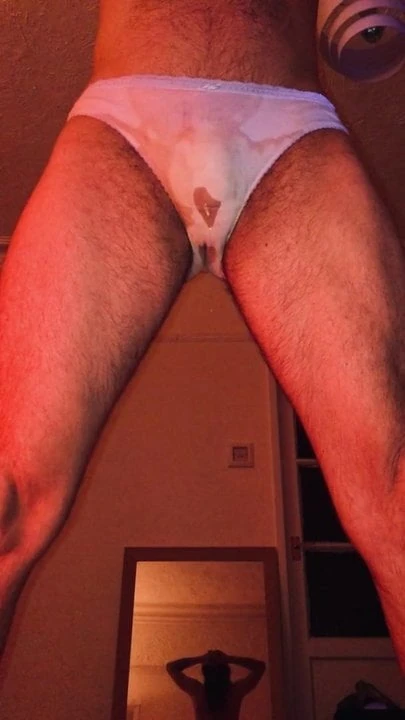 Stand up to piss in old panties