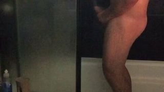 Shower head on hard cock orgasm caught