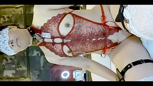 Mayu No91 Shaved, Cosplay, Deepthroat, Collar, Blindfold, Anal Beads in 2 Holes, Squirting, Creampie, Cleaning Blowjob