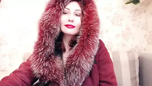 Fur fetish, mommy in fur coat, fur gloves and fur hat